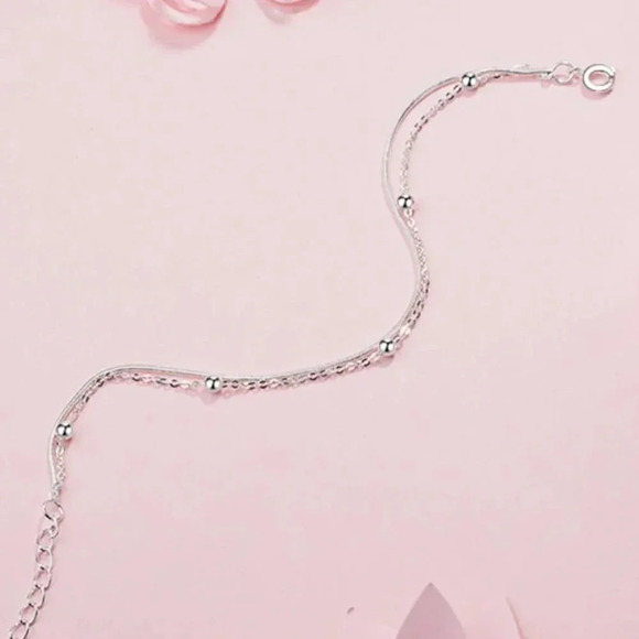 925 Sterling Silver Snake Chain & Bead Bracelet - Picture 7 of 8